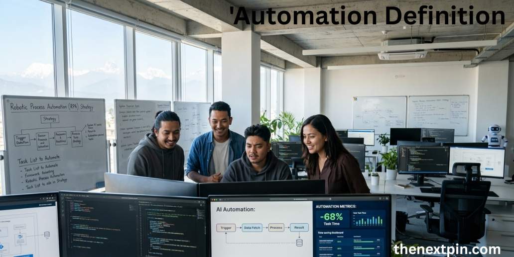 Automation in AI and Technology – simple meaning, real examples, and how it saves time for tech jobs, IELTS speaking, and vocabulary learning.