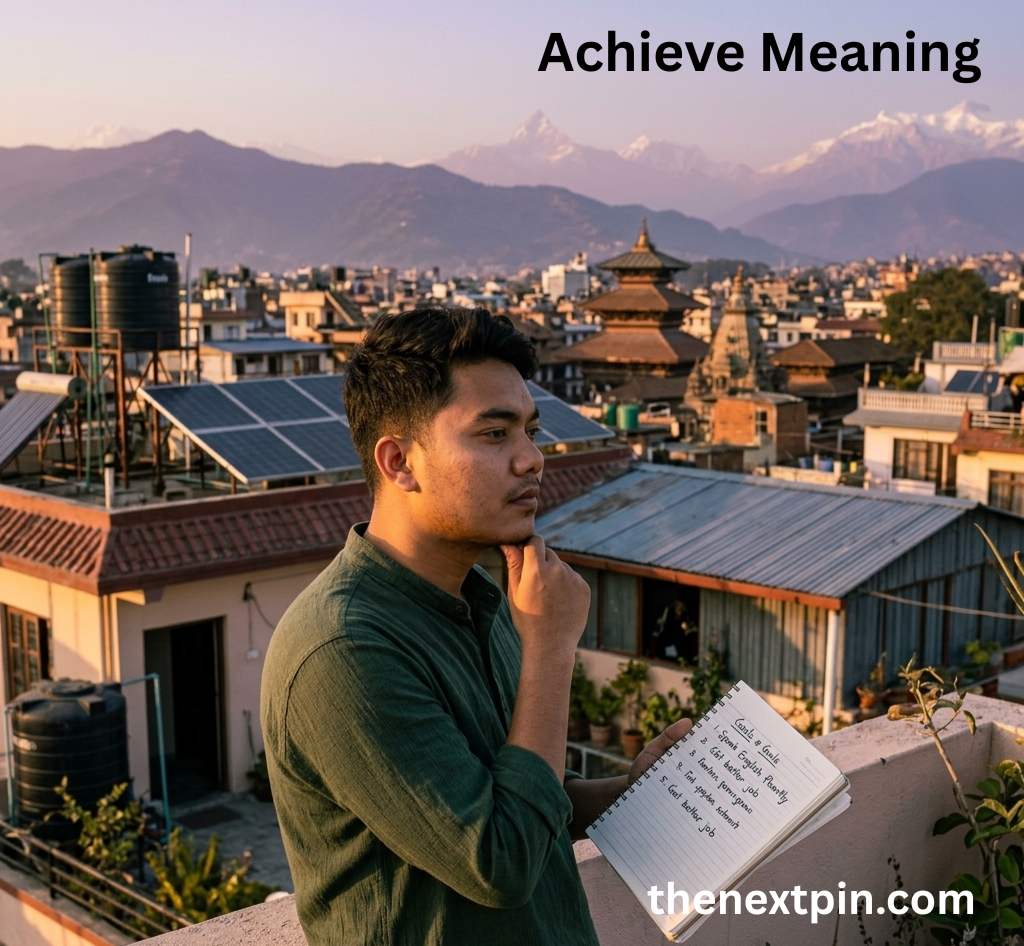 Achieve meaning with real examples and Nepali translation – useful English verb for goals, success, IELTS speaking, and job interviews on thenextpin.com