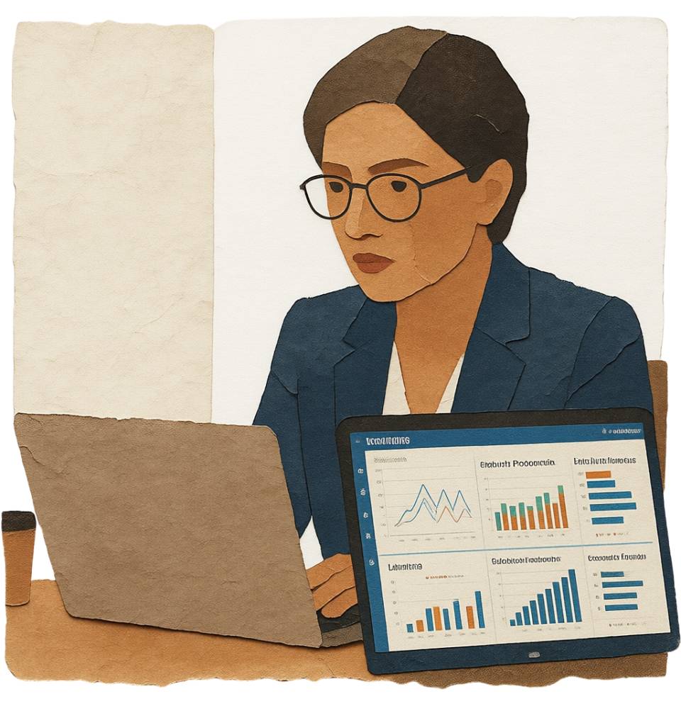 Realistic close-up of AI analytics in action – turning raw data into actionable insights and patterns for business decisions.